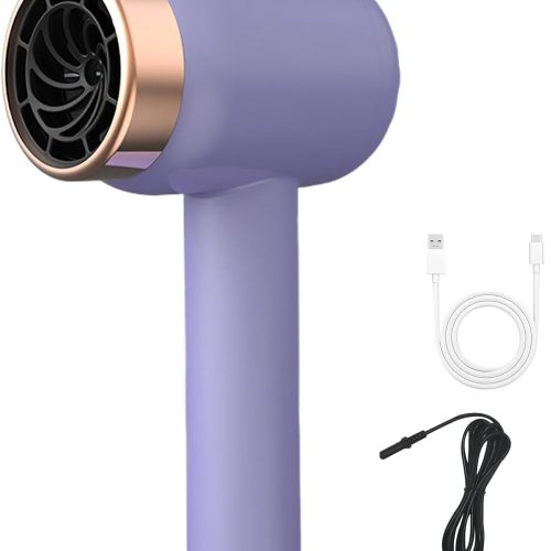 Cordless Hair Dryer for Women with Battery, Rechargeable Blow Dryer, Rechargeable Hair Dryer with USB Charging Cold Hot Wind Wireless Hair Dryers with Battery for Travel Camping (Purple A)
