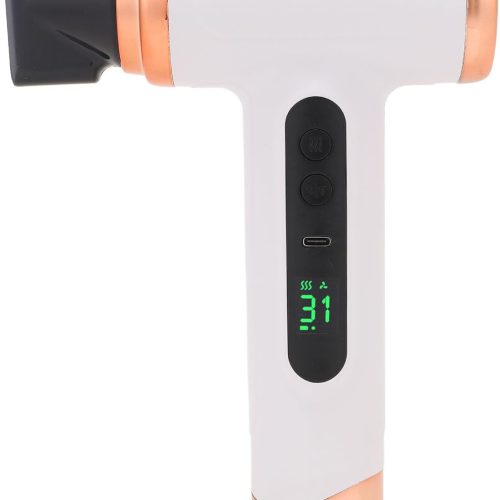 Cordless Ionic Hair Dryer, 200W Rechargeable Portable Hair Dryer with Airflow Multiplier Technology, Nozzle, Multi Modes for Home School Travel (White)