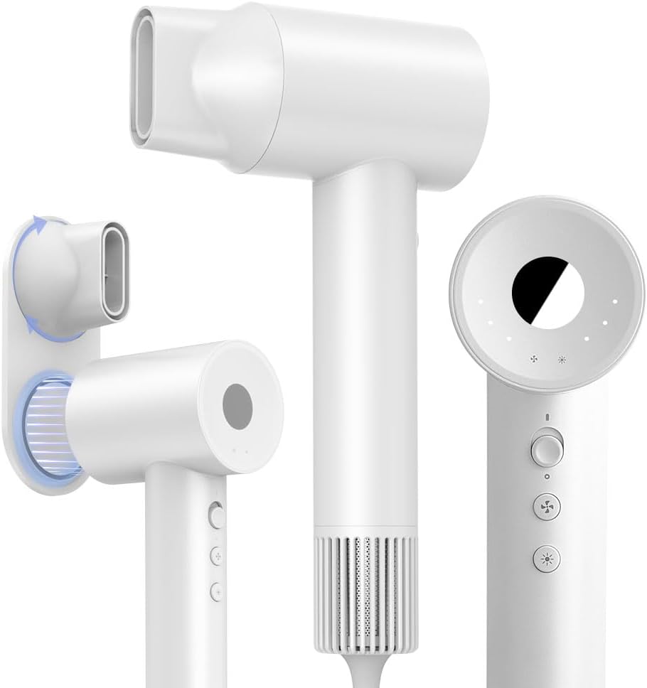 Hair Dryers for Women, 110000 RPM High Speed Blow Dryer, 200 Millions Negative Ionic Hair Dryer, 1600W Quiet Hairdryer for Travel, Hair Dryer with Nozzle, 4 Temp & 3 Speed Setting, White