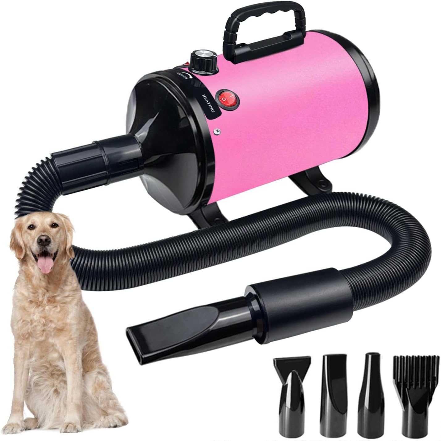 Dog Dryer for Pet Grooming, High-Velocity Force Blow Dryer, Speed Temperature Adjustable Dog Blower Grooming Dryer with 4 Nozzles