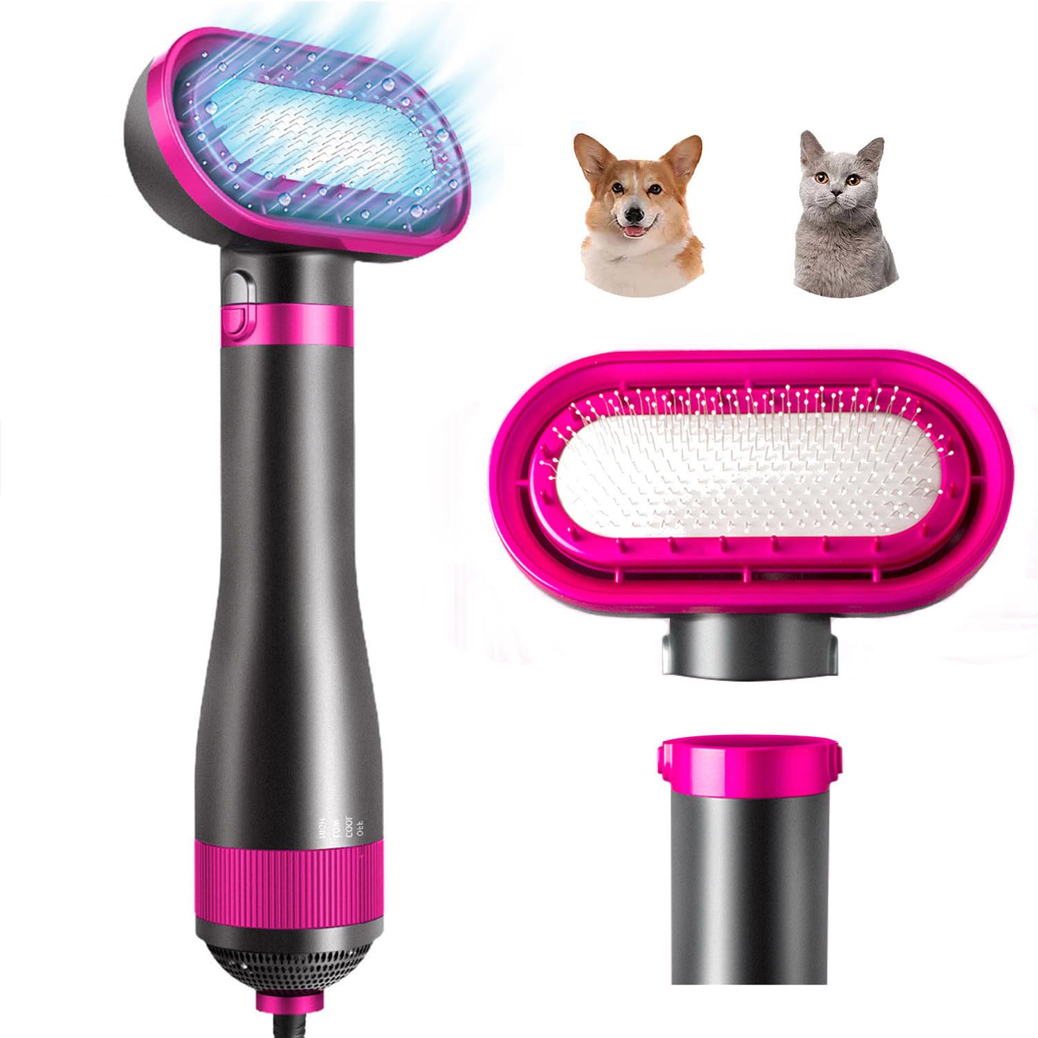 Dog Hair Dryer,2-in-1 Pet Hair Dryer & Brush,300W Pet Grooming Dryer, 360-Degree Circulation Out of The Wind,3-Speed Temperature Adjustment for Small/Medium-Sized Cats and Dogs