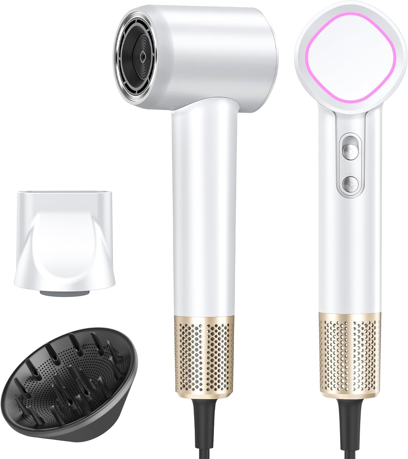 Hair Dryer, 160000 RPM High-Speed Brushless Motor with 500 Million Negative Ions, Professional Ionic Blow Dryer with Magnetic Diffuser & Nozzle,Lightweight for Home Travel Salon(White)