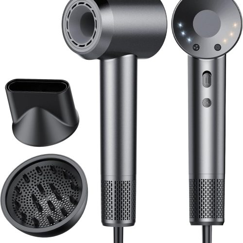 Hair Dryer, 160000 RPM Professional High Speed Ionic Blow Dryer 500 Million Negative Ions & Heat-Control & Low Noise Hairdryer for Faster Drying All Hair Types, No Heat Damage, Travel with Diffuser