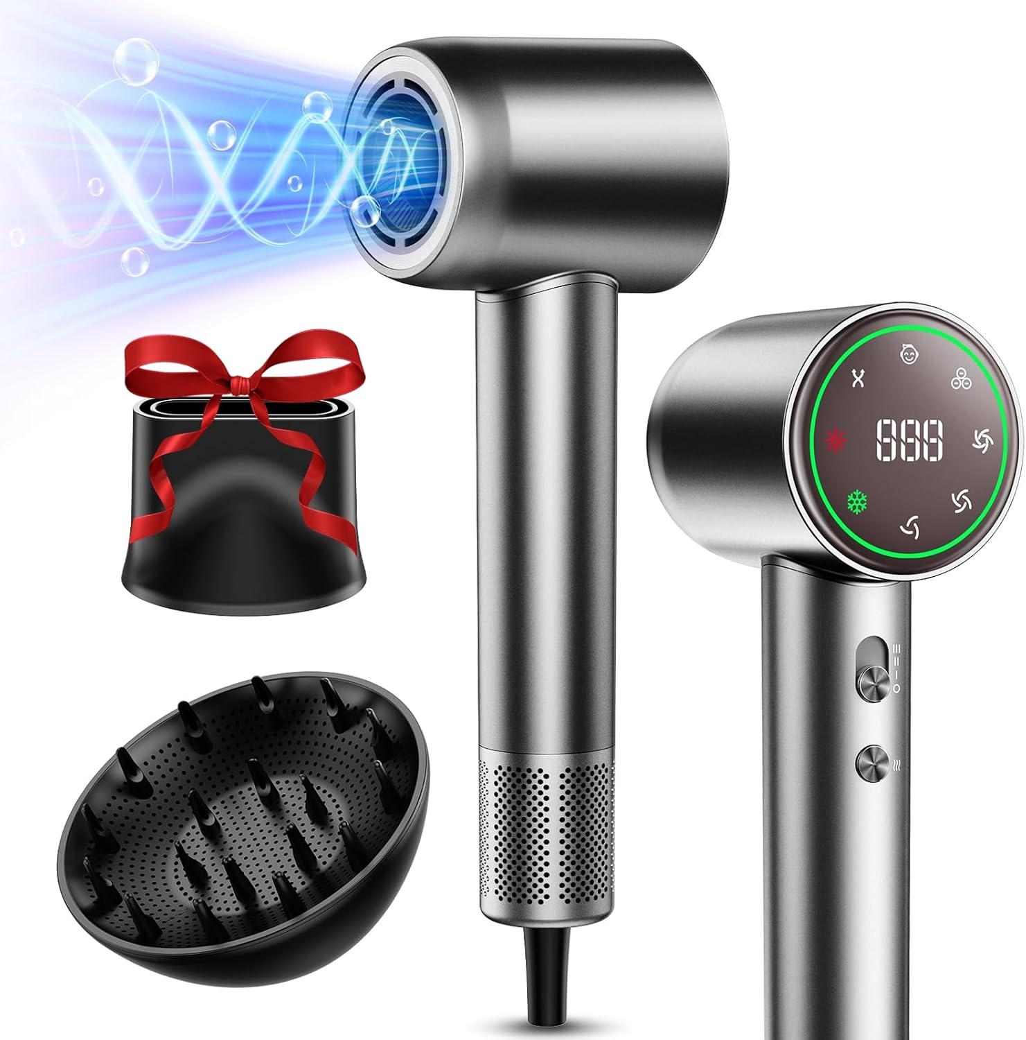 Hair Dryer, 160000 RPM High-Speed Ionic Low Noise Blow Dryer with Brushless Motor for Fast Drying, Thermo-Control Quiet Hair-Dryer with Diffuser and Nozzle for Home Travel Salon