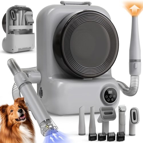 Pet Grooming Vacuum and Dryer for Dogs with 3L Large Canister, Dog Grooming Vacuum Able to Store All Attachments, Powerful 15000Pa Suction Dog Vacuum for Shedding Grooming, Grey