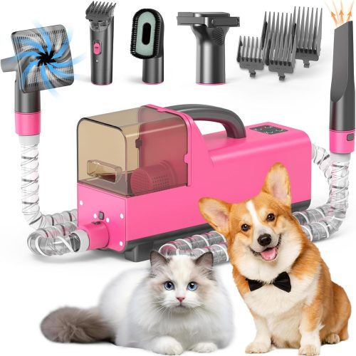 All-in-One Dog Grooming Clippers Kit with Pet Grooming Vacuum & Dog Hair Dryer, 1.8L Dust Cup, 5 Grooming Tools Cats Vacuum for Shedding Grooming