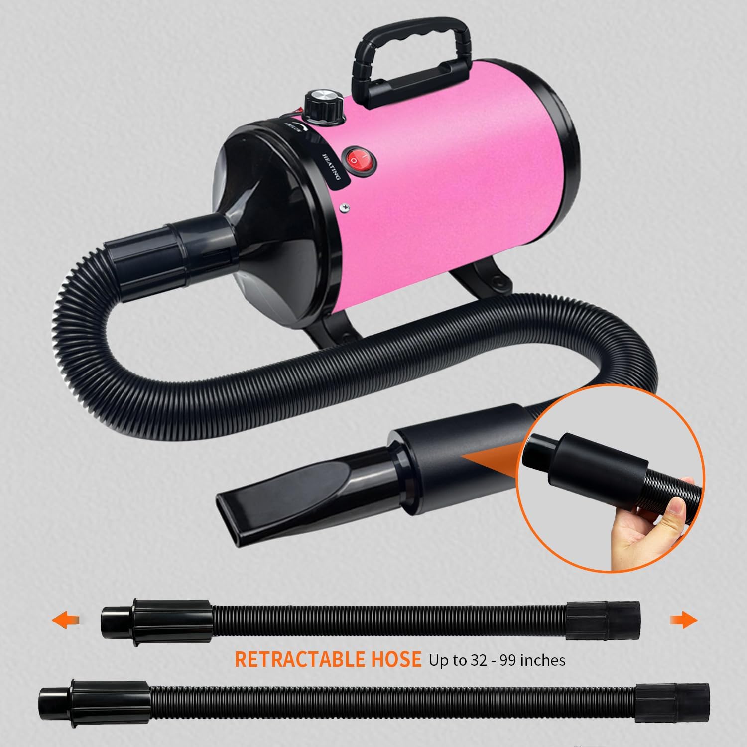 Dog Dryer for Pet Grooming, High-Velocity Force Blow Dryer, Speed Temperature Adjustable Dog Blower Grooming Dryer with 4 Nozzles - Image 2