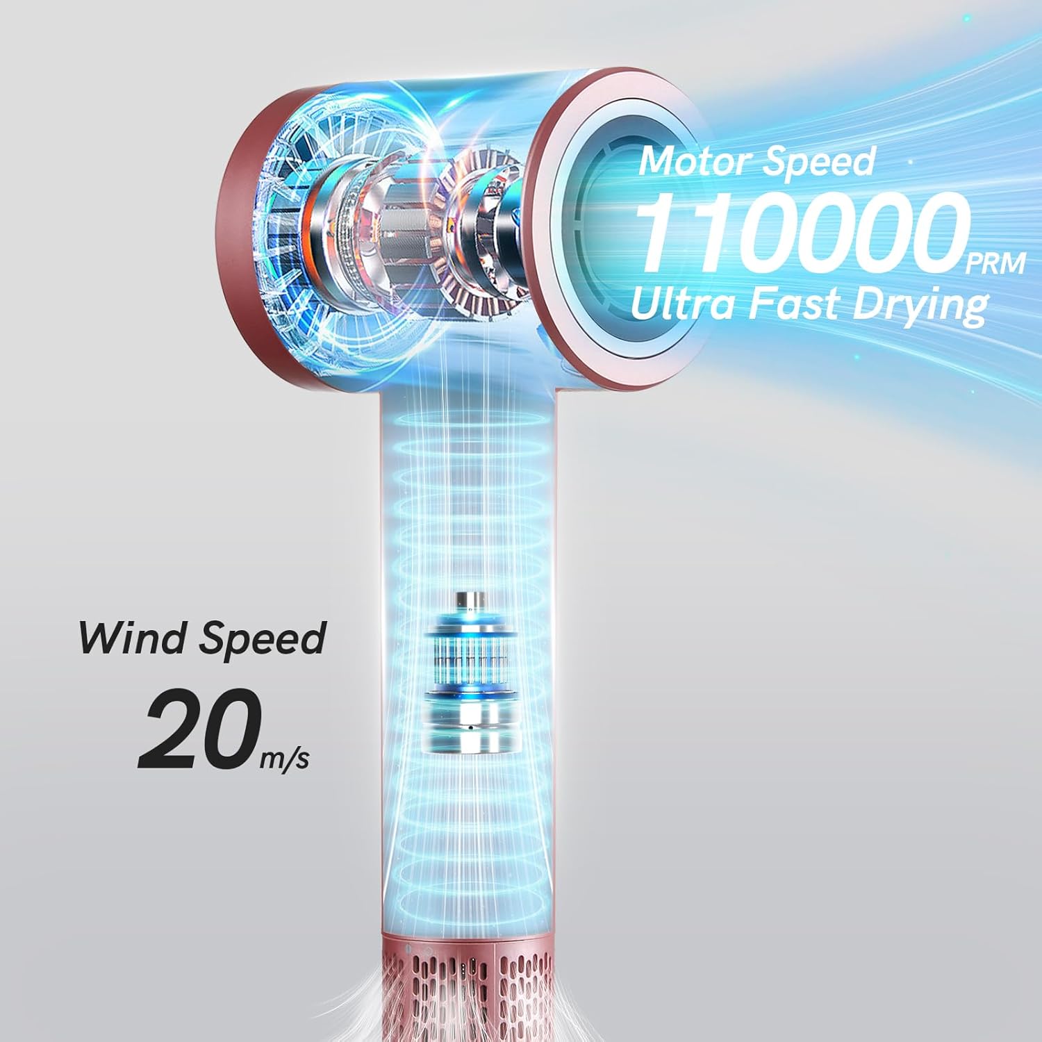 Cordless Ionic Hair Dryer with Digital Screen, 4 Mode Charging Blow Dryer with Magnetic Nozzle, Travel Hair Dryer for Women Kids Outdoor Camping Beaches (Pink) - Image 2