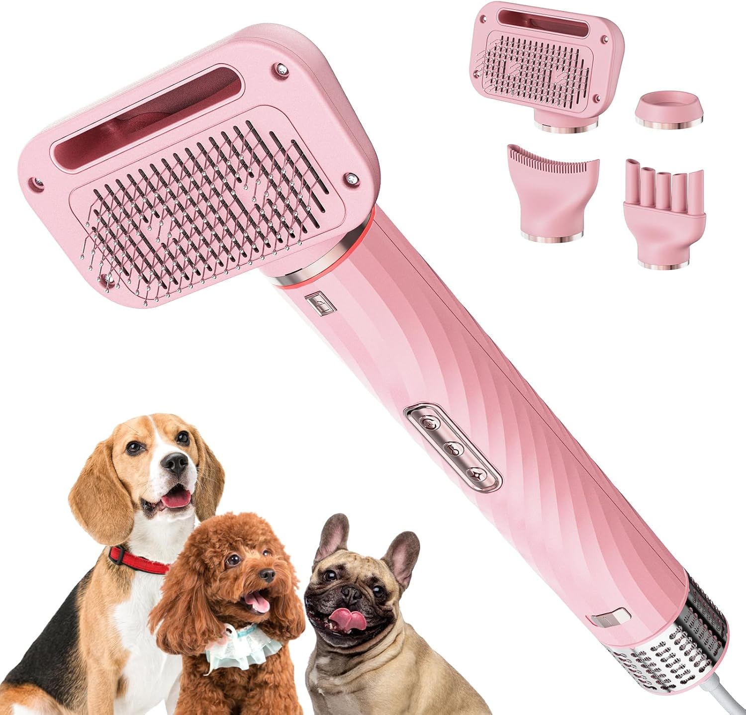 Dog Hair Dryer with Slicker Brush, Dog Dryer for Pet Grooming, High Velocity Dog Blow Dryer for Dog Grooming Supplies Low Noise Pet Dryer Grooming Salon Home Use, Pink