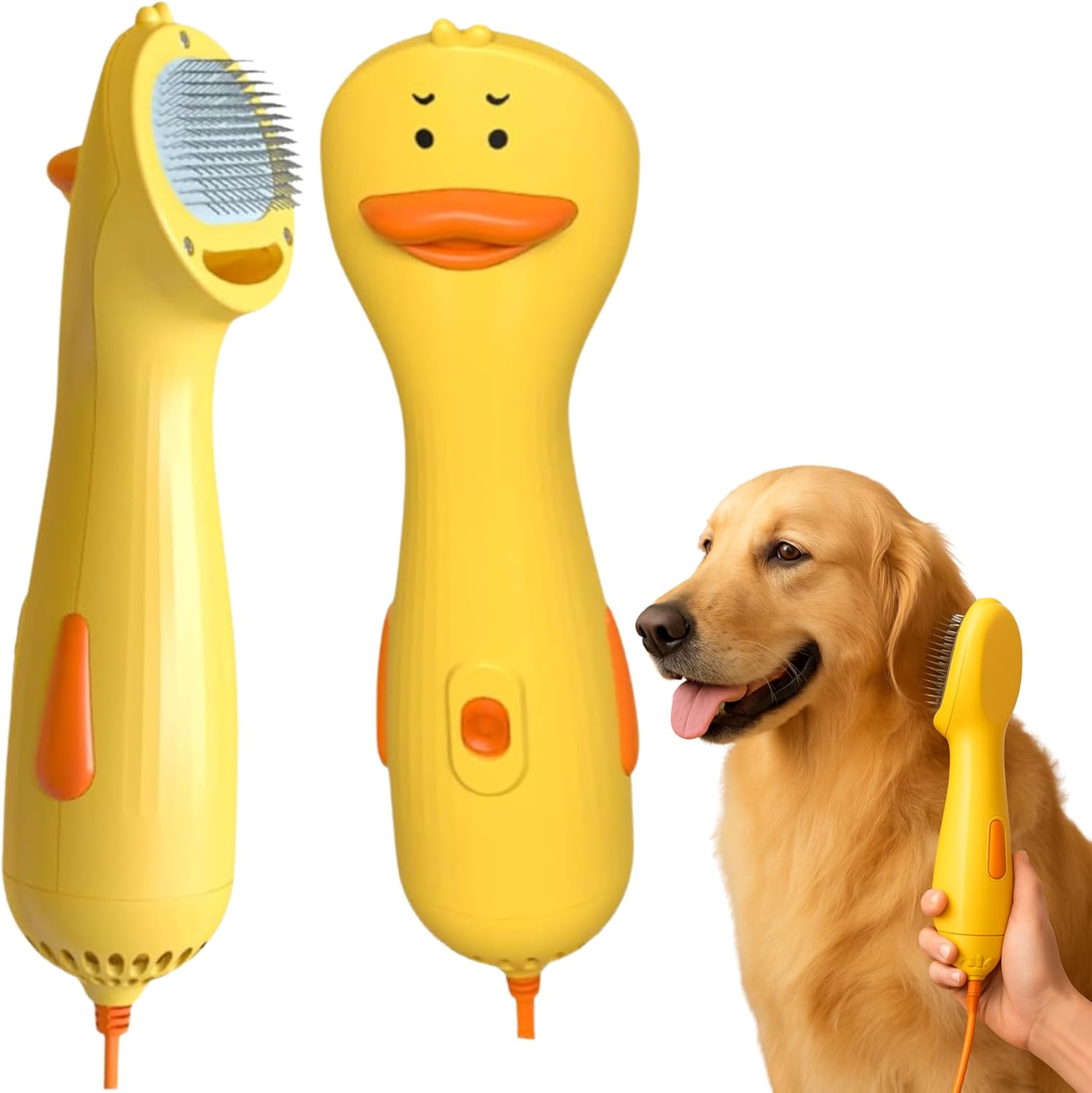Pet Hair Dryer - Quiet Dog Blower Grooming Dryer – 2-in-1 Dog Dryer for Pet Grooming with Replaceable Slicker Brush, Compact Lightweight ABS Dogs Blower, Low Noise for Cats, Puppies & Dogs