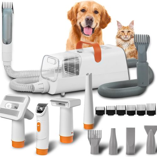 Winter Sale Event for Large Dogs - 1400W Pet Vacuum and Dog Grooming Kit 8-in-1 Dog Hair Vacuum for Shedding, Heated Blow Dryer, Electric Pet Hair Clipper, 2.5L Capacity(Blow Vacuum Trim)