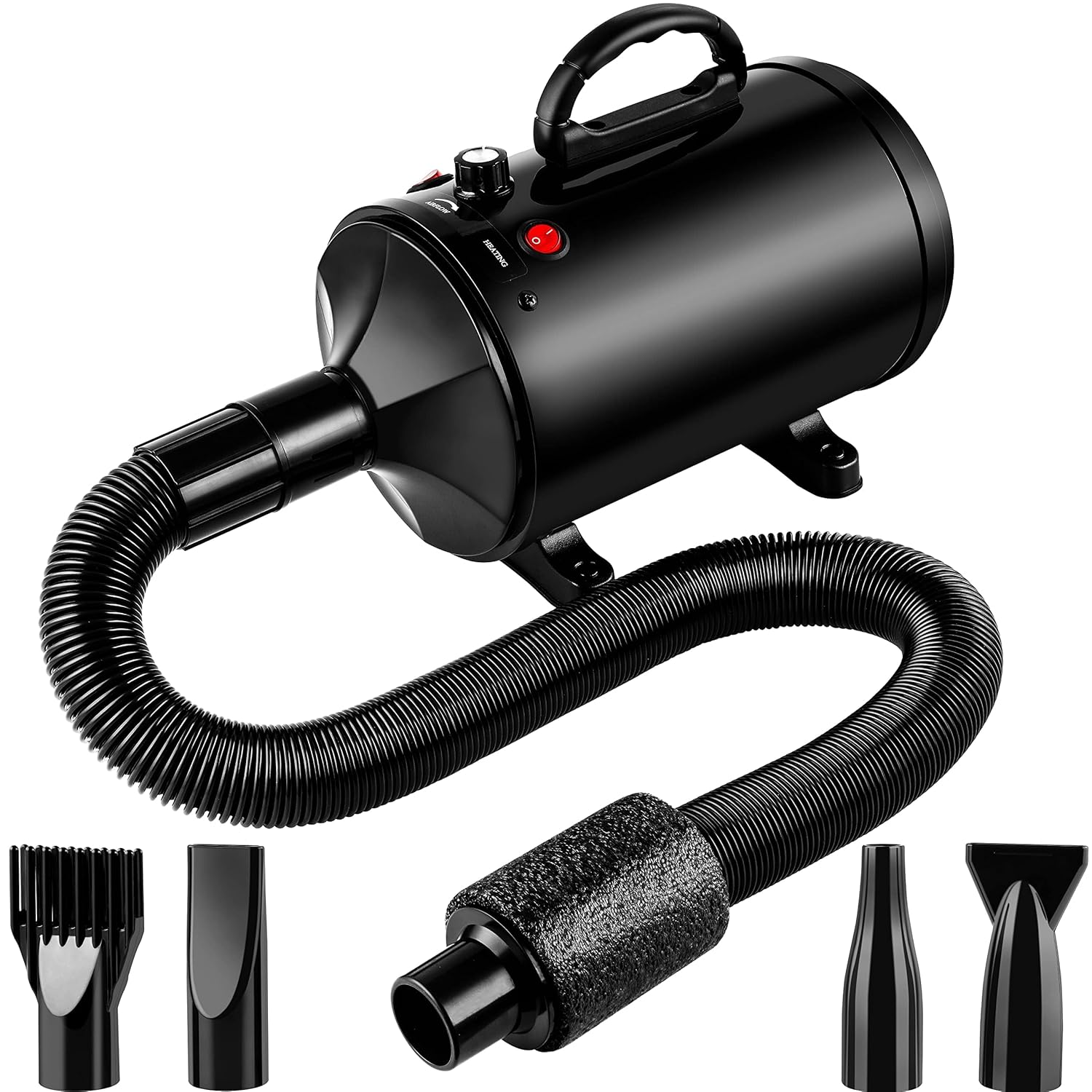 Pet Hair Dryer, 3.8HP 2800W High Power Professional Pet Dryer with Adjustable Heater, Stepless Speed Control, 4 Interchangeable Nozzles, All Breeds Fast Drying Grooming Tool