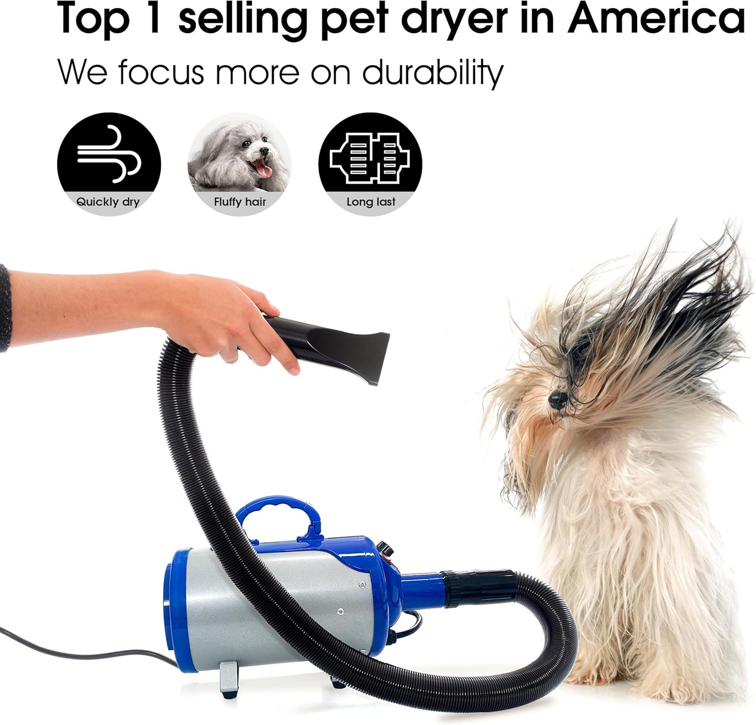 Groomer Partner Pet Hair Force Dryer Dog Grooming Blower with Heater (Blue) - Image 2