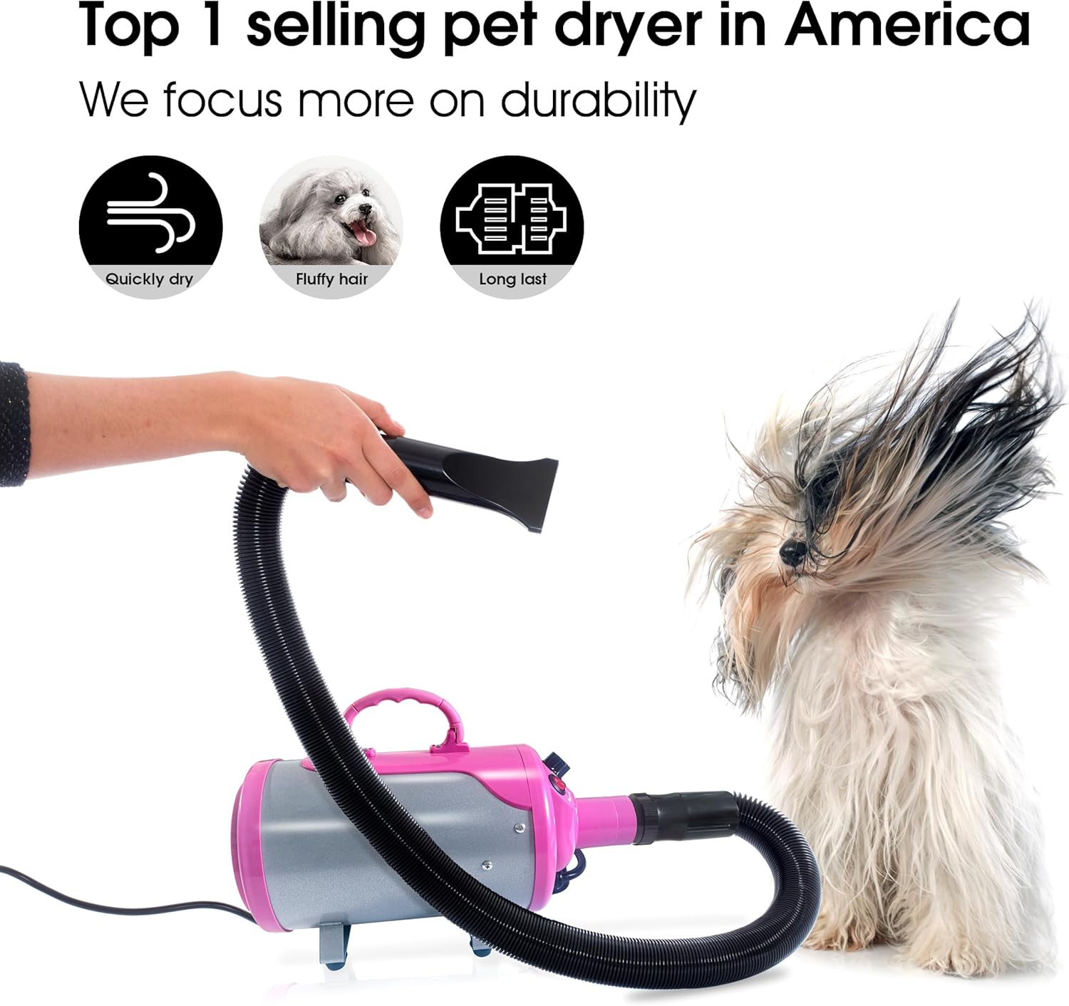 Groomer Partner Pet Hair Force Dryer Dog Grooming Blower with Heater (Pink) - Image 2